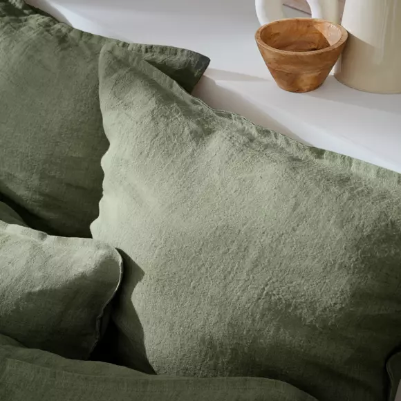 Taie d'oreiller carrée lin lavé (80 cm) Louise Vert romarin 3