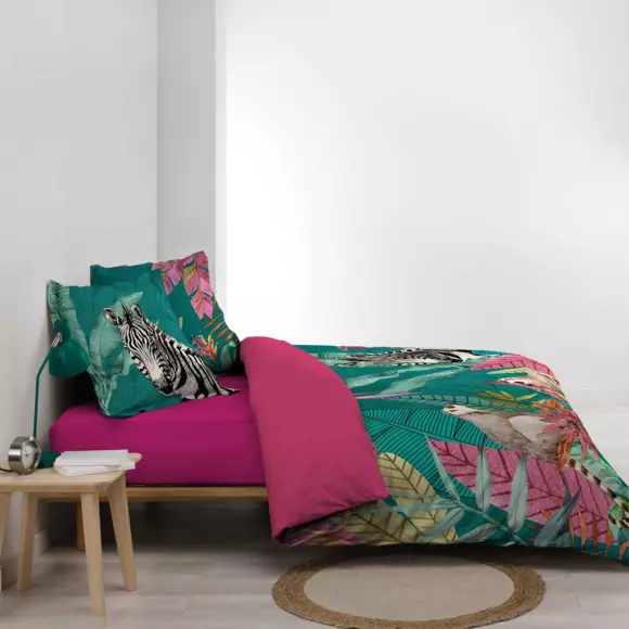 Housse de couette et deux taies coton (260 cm) Desirade Bleue 2