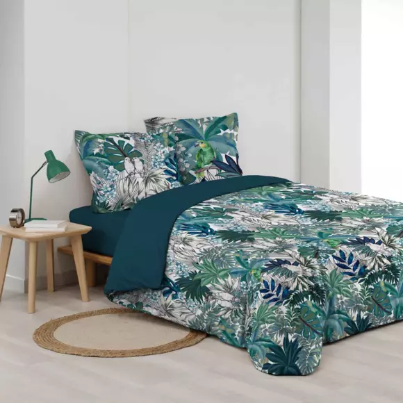 Housse de couette et deux taies percale de coton (240 cm) Colibri Bleue 2