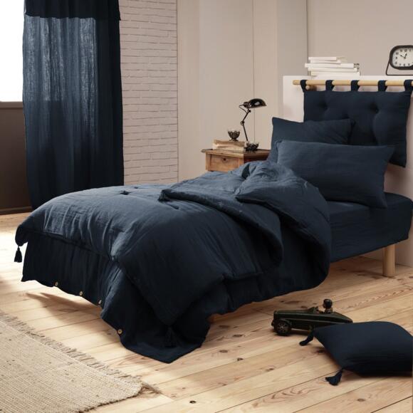 Funda para almohada rectangular en gasa de algodón (L80 cm) Gaïa Azul noche 3
