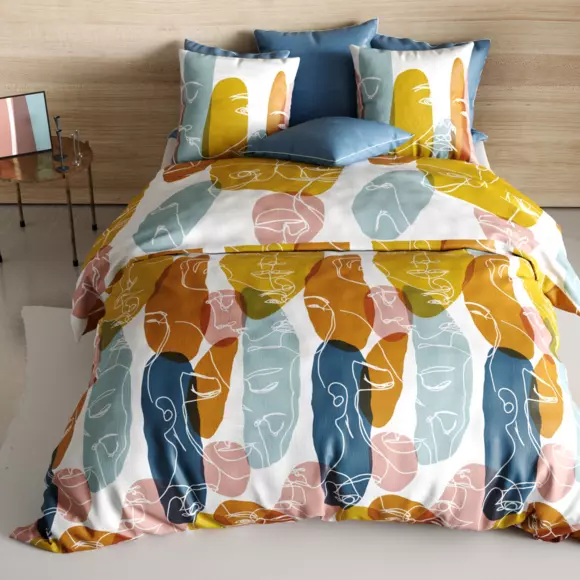Housse de couette et deux taies coton (260 cm) Paloma Multicolore 2