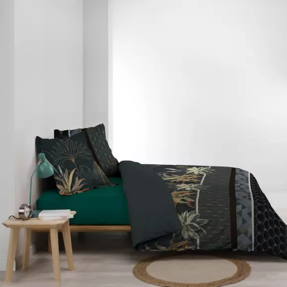Housse de couette et deux taies coton (260 cm) Floriana Verte 3