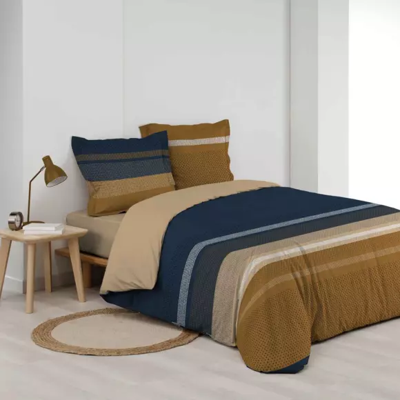 Housse de couette et deux taies coton (240 cm) Masai Bleue 2