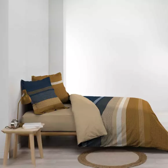 Housse de couette et deux taies coton (240 cm) Masai Bleue 3