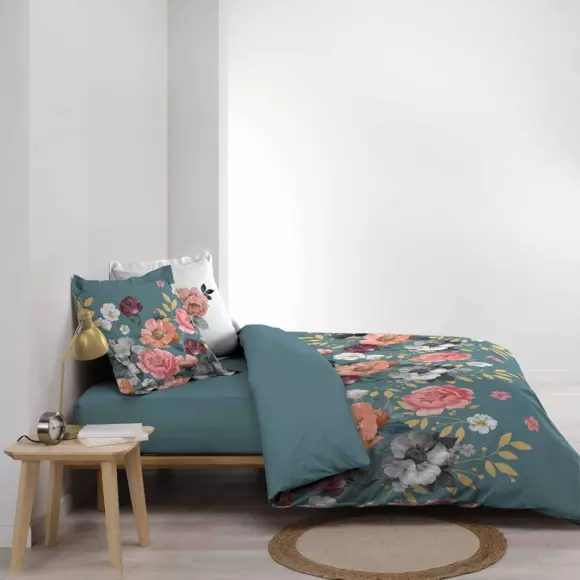 Housse de couette et deux taies coton (260 cm) Rosalita Bleue 3