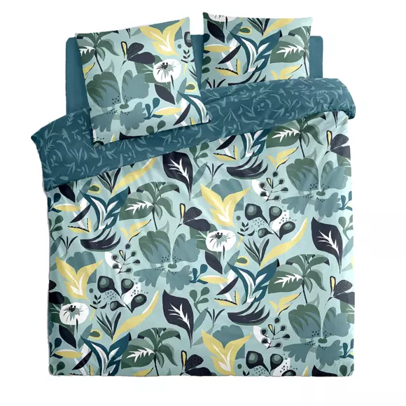 Housse de couette et deux taies coton (240 cm) Palapa Bleue 2