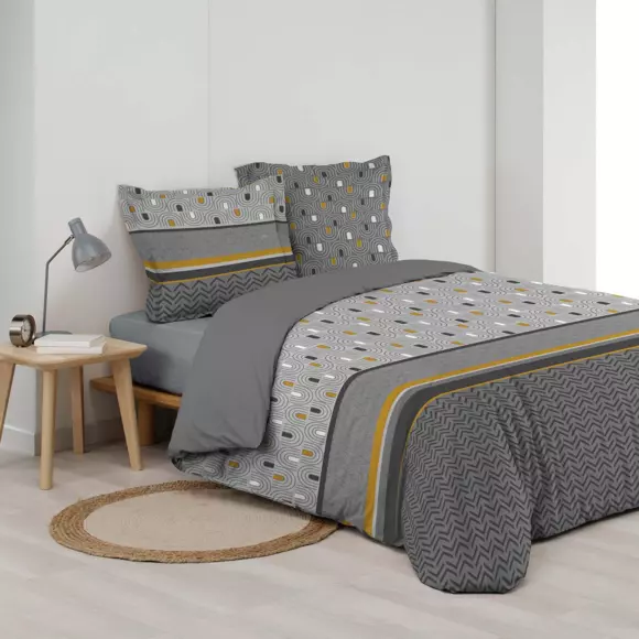 Funda Nórdica y dos fundas de almohada en algodón (240 cm) Pop chic Gris 3