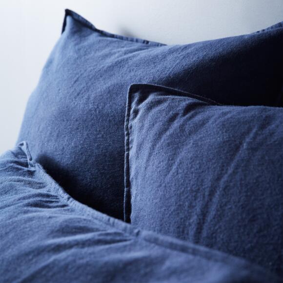 Funda de almohada cuadrada en franela de algodón (63 cm) Théa Azul noche 2