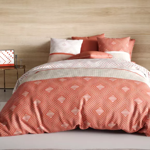 Housse de couette et deux taies coton (200 cm) Kayle Terracotta  2
