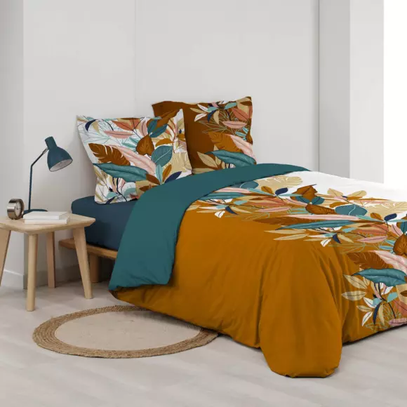 Housse de couette et deux taies percale de coton (240 cm) Yucca Orange 3