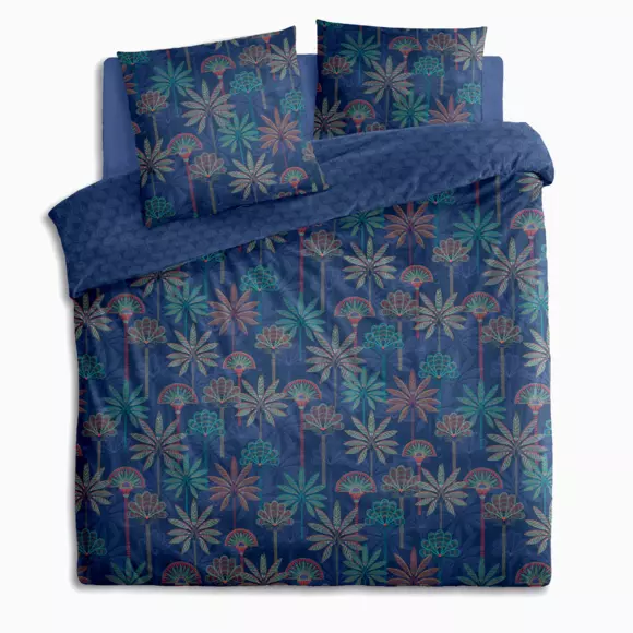 Housse de couette et deux taies coton (240 cm) Papira Bleue