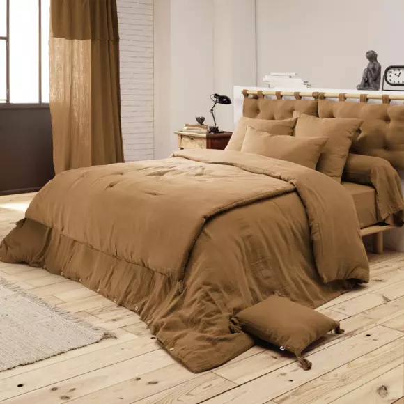 Cache-sommier Gaze de coton (160 x 200 cm) Gaïa Camel 3
