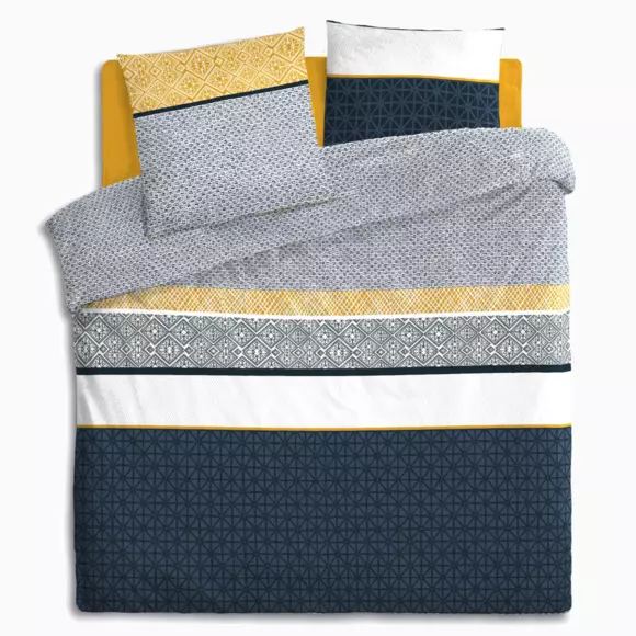 Housse de couette et deux taies coton (260 cm) Ray Etni Bleue 127