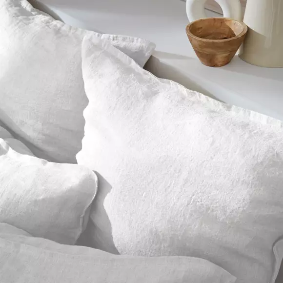 Funda de almohada cuadrada en lino lavado (60 cm) Louise Blanco 3