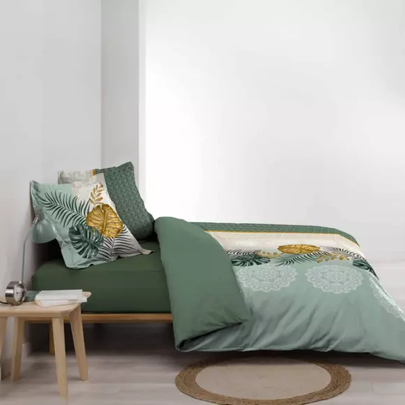 Funda nórdica y dos fundas de almohadones de percal de algodón (260 cm) Cirella Verte 2
