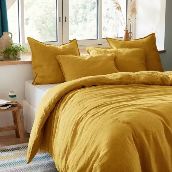 Housse de couette lin lavé (260 cm) Louise Jaune moutarde 3
