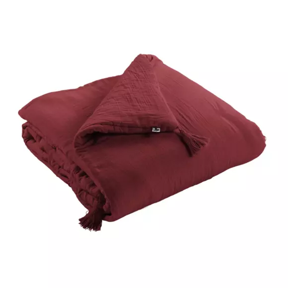 Camino de cama edredón gasa de algodón (150 x 150 cm) Gaïa Vino tinto 2