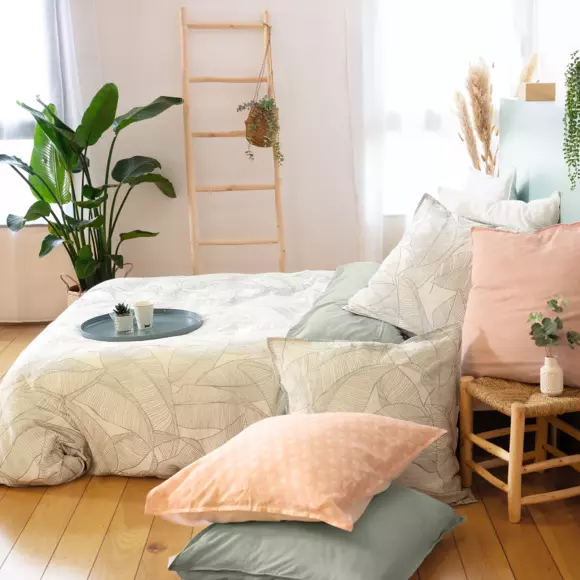 Funda Nórdica y dos fundas para almohada en algodón y lino lavado (240 cm) Pampelune Verde claro 2