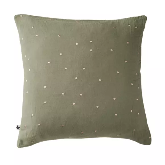 Taie d'oreiller carrée gaze de coton (60 cm) Gaïa Chic Vert romarin 2