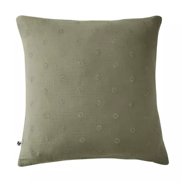 Taie d'oreiller carrée gaze de coton (60 cm) Gaïa Boho Vert romarin 2