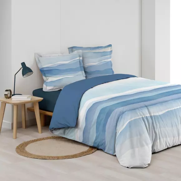 Housse de couette et deux taies coton (240 cm) Azzurra Bleue 3