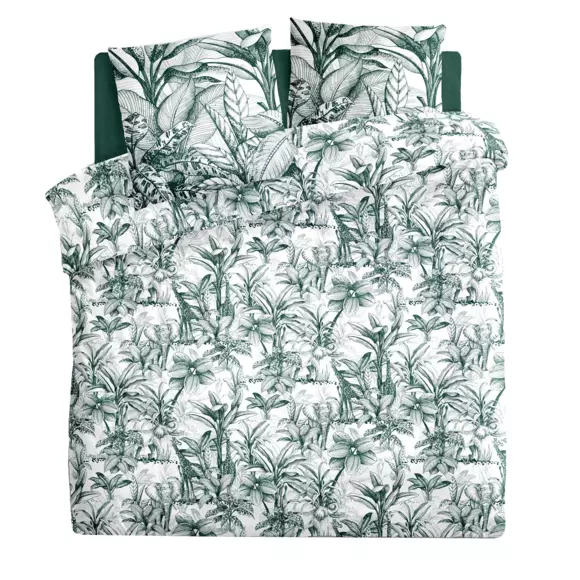 Housse de couette et deux taies coton (240 cm) Tropik Vert cèdre 2