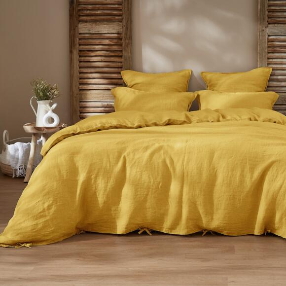Funda de almohada cuadrada en lino lavado (60 cm) Louise Amarillo mostaza 3