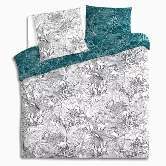 Housse de couette et deux taies coton (240 cm) Jungle Noire et Blanche 127