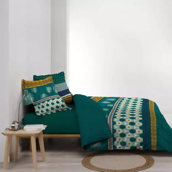 Housse de couette et deux taies coton (260 cm) Lauralys Verte 3