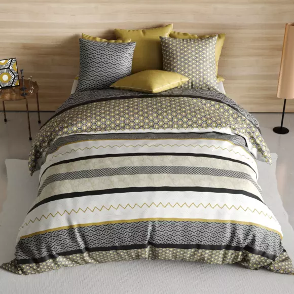 Housse de couette et deux taies coton (240 cm) Mezoa Jaune 2