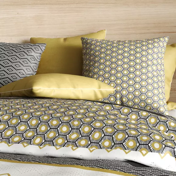 Housse de couette et deux taies coton (240 cm) Mezoa Jaune 3