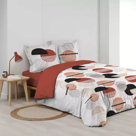 Housse de couette et deux taies coton (260 cm) Twistine Rouge 2