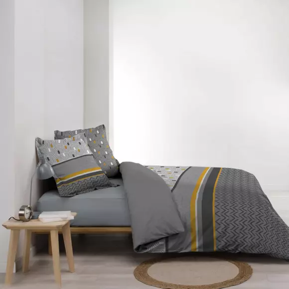 Housse de couette et deux taies coton (260 cm) Pop chic Grise 2