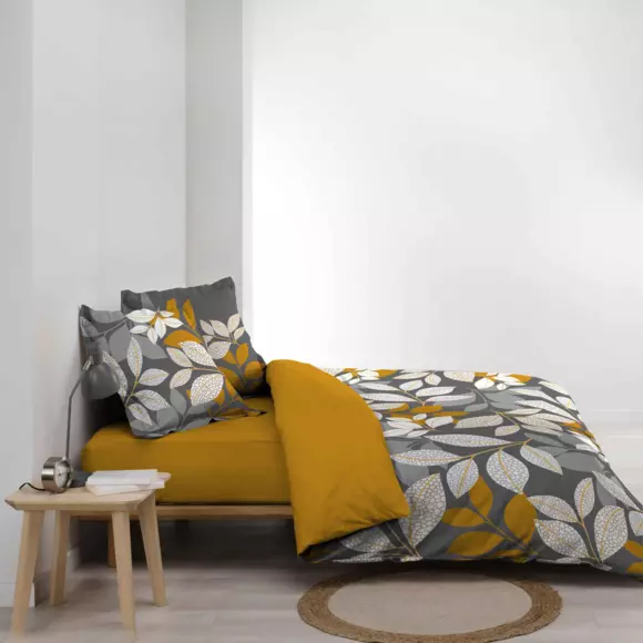 Housse de couette et deux taies percale de coton (240 cm) Scala Grise 3