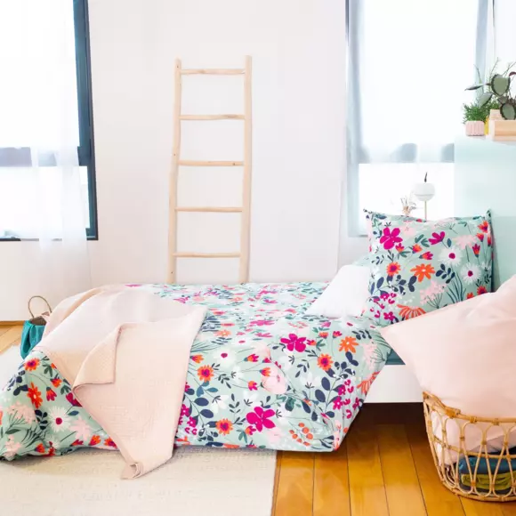 Housse de couette et deux taies coton bio (240 cm) Flore Multicolore 3