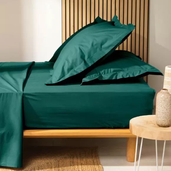 Sábana bajera en algodón bio (90 cm) Biolina Verde esmeralda 2