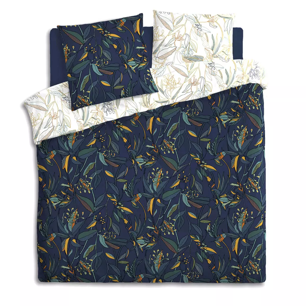 Housse de couette et deux taies percale de coton (240 cm) Kepas Bleu foncé 2