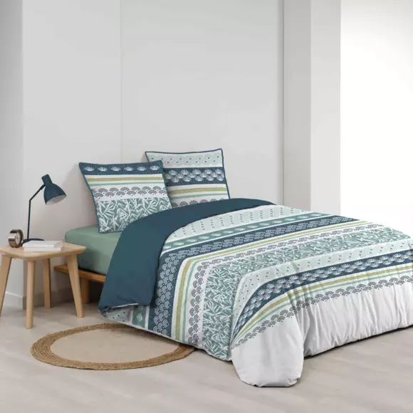 Funda Nórdica y dos fundas para almohadas algodón bio (260 cm) Astrid Azul 3