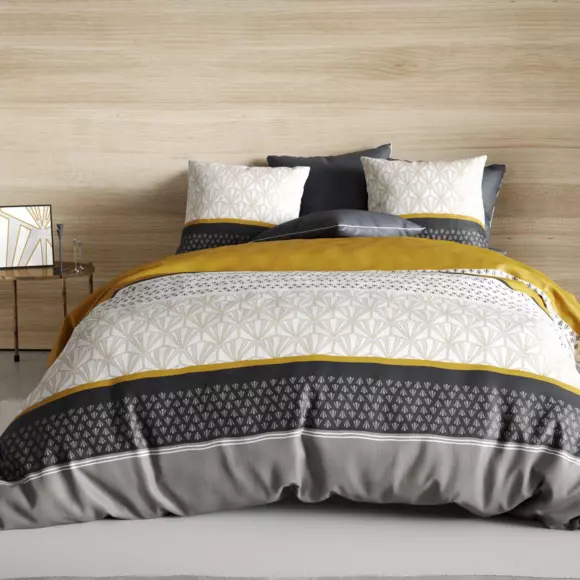 Funda nórdica y dos fundas de almohada en algodón (240 cm) Rizzo Amarillo ocre 2