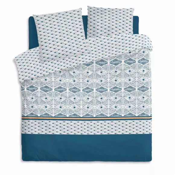 Housse de couette et deux taies percale de coton (240 cm) Thiora Bleue 2