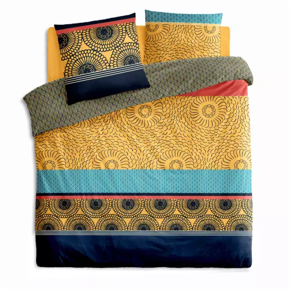 Housse de couette et deux taies percale de coton (240 cm) Jepang Jaune ocre 2