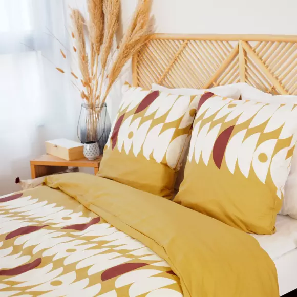 Funda nórdica y dos fundas para almohada en algodón (260 cm) Aube Marrón claro  2