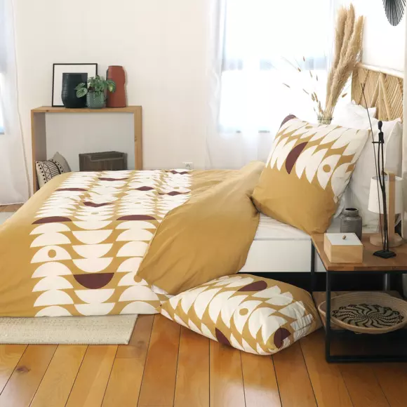 Funda nórdica y dos fundas para almohada en algodón (260 cm) Aube Marrón claro  3