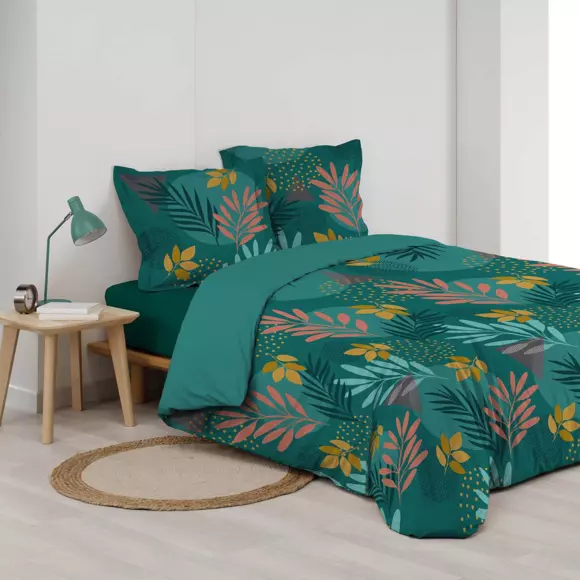 Housse de couette et deux taies coton (260 cm) Aurelyne Bleue 2