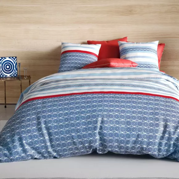 Housse de couette et une taie coton (140 cm) Santorini Bleue 2