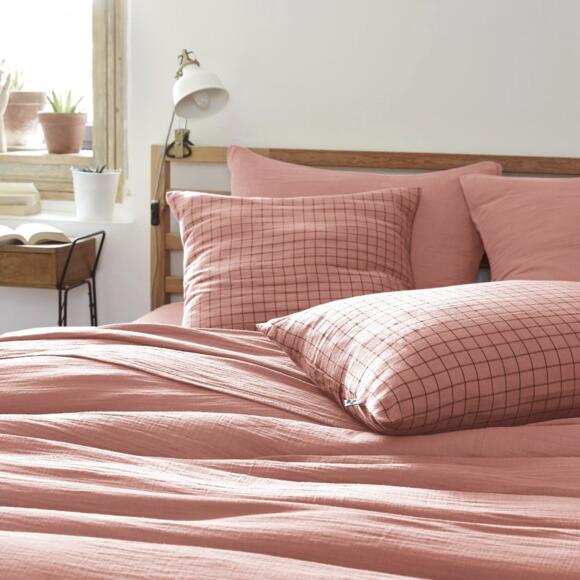 Funda para almohada cuadrada en en gasa de algodón (60 cm) Gaïa Match Rosa durazno 2