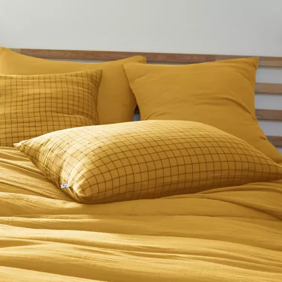 Taie d'oreiller rectangulaire gaze de coton (70 cm) Gaïa Mix Jaune safran 2