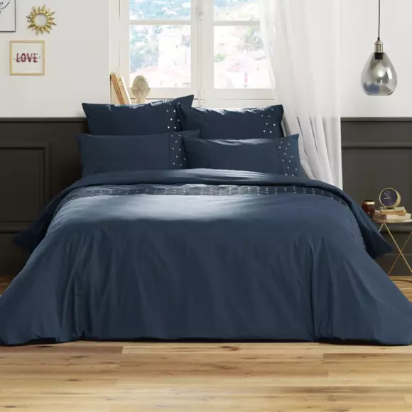 Housse de couette brodée coton (200 cm) Agathe Bleu mûre 3