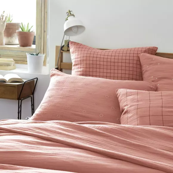 Taie d'oreiller carrée gaze de coton (60 cm) Gaïa Mix Rose pêche 2