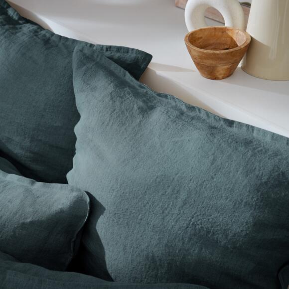 Funda de almohada cuadrada en lino lavado (80 cm) Louise Gris pizarra 3